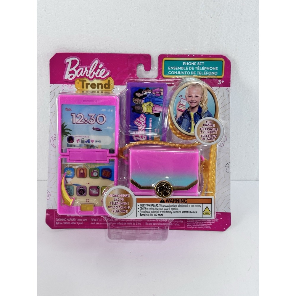 Barbie Trend Toy Phone Set Flip Phone Purse Credit Card Pink Blue Just Play NEW